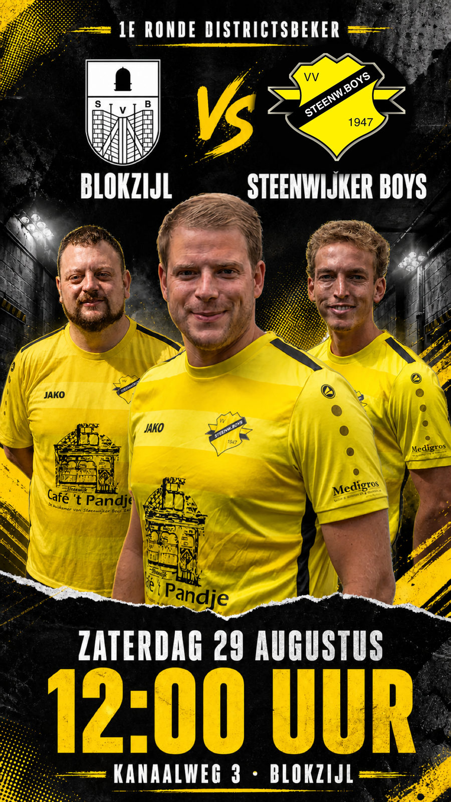 Wedstrijdaankondiging Blokzijl tegen Steenwijker Boys, 1e ronde districtsbeker, zaterdag 29 augustus 12.00 uur