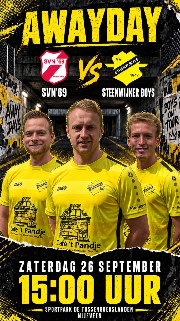 Wedstrijdaankondiging SVN'69 tegen Steenwijker Boys, zaterdag 26 september 15.00 uur op Sportpark De Tussenboerslanden in Nijeveen